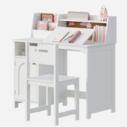 Kids Study Desk and Chair Set with Hutch and Tiltable Desktop