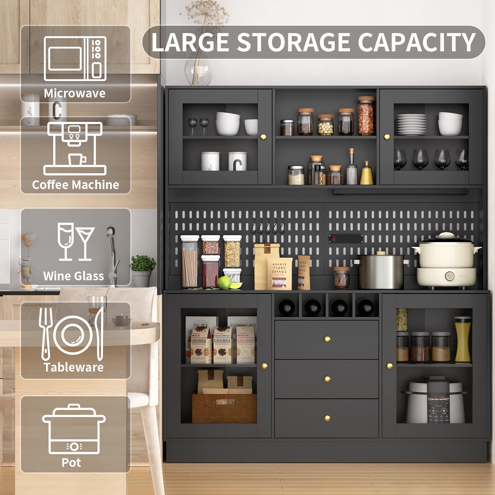 75" Tall Kitchen Hutch Cabinet with Pegboard