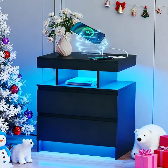 LED Nightstand with Charging Station