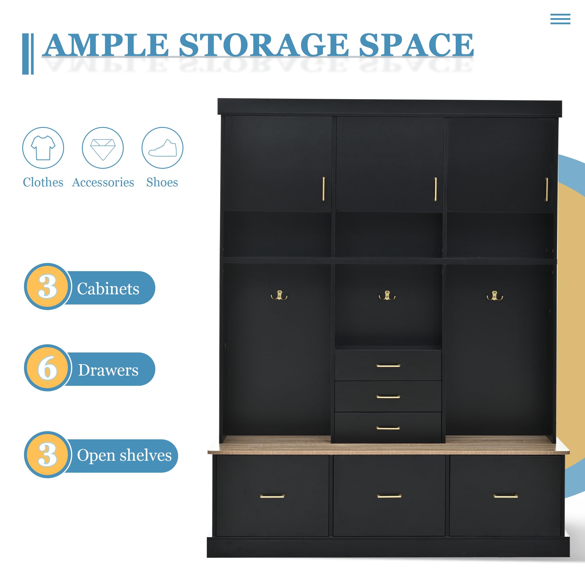 5-in-1 Hall Tree with Bench and Storage