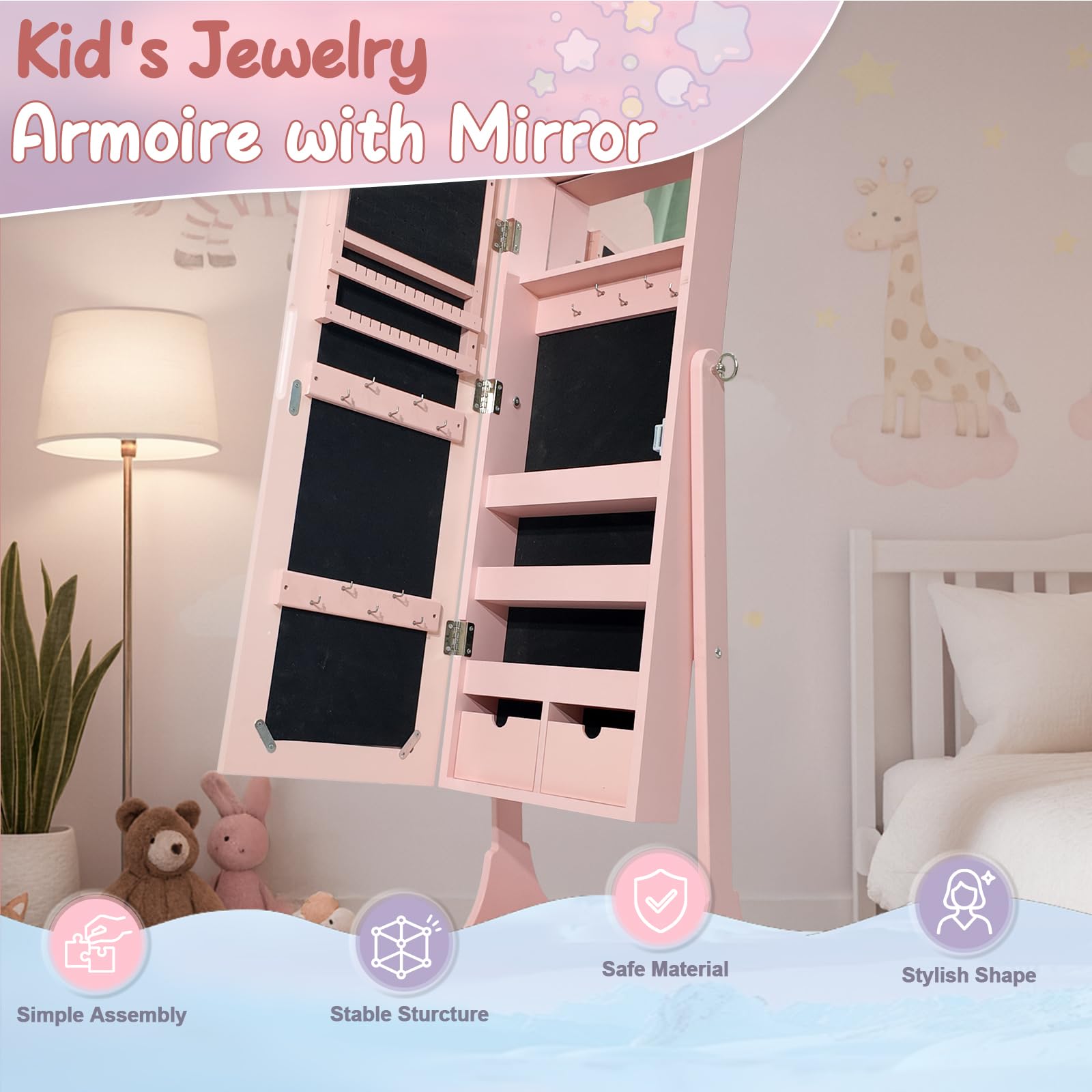 Kids Jewelry Cabinet with Full-Screen Mirror