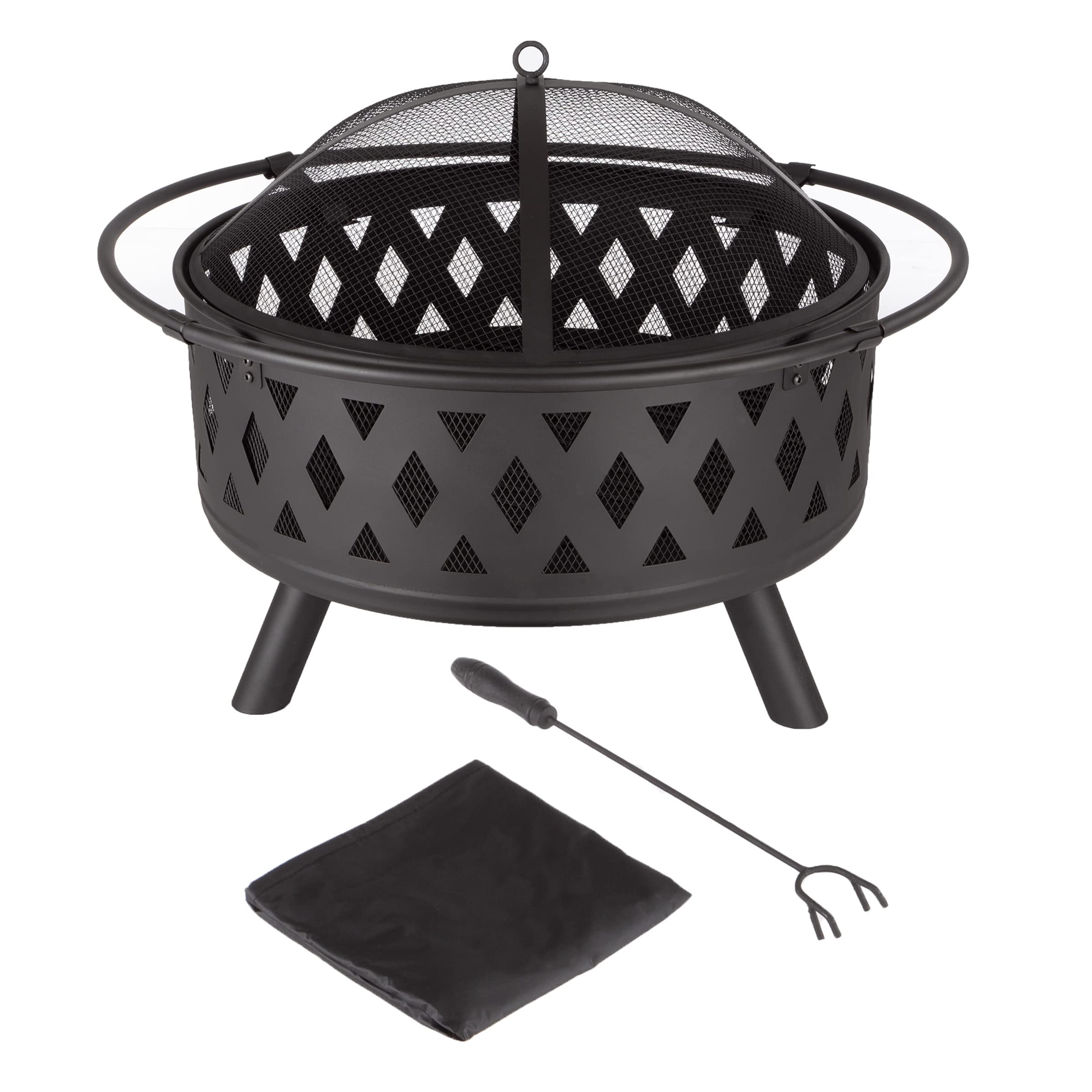 32-Inch Outdoor Wood Burning Fire Pit with Screen and Cover