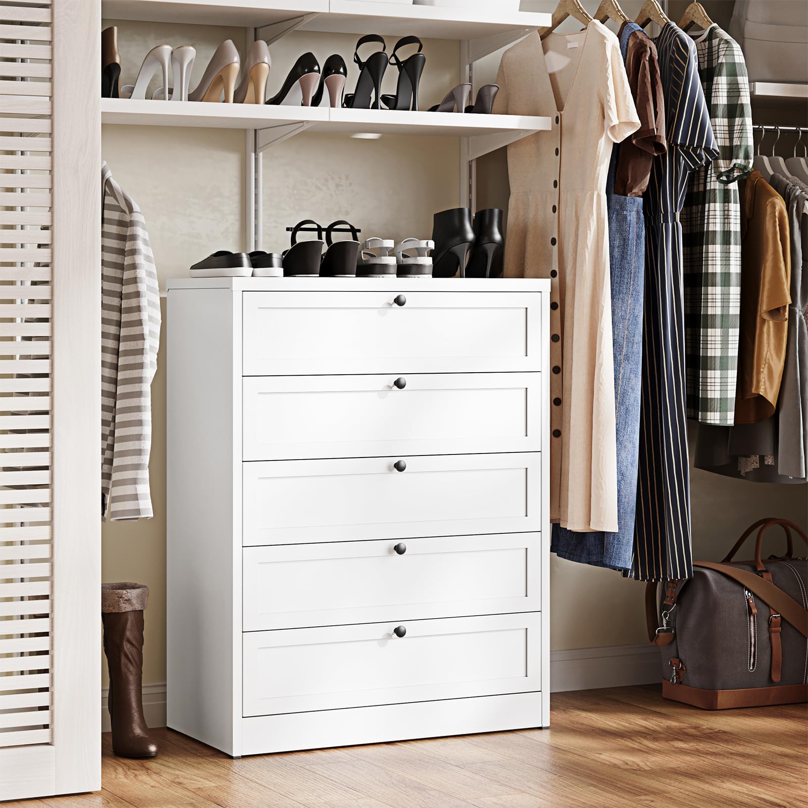 5 Drawer White Metal Dresser for Bedroom