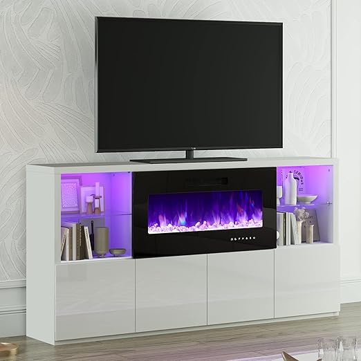 Modern Fireplace TV Stand 68 Inches White