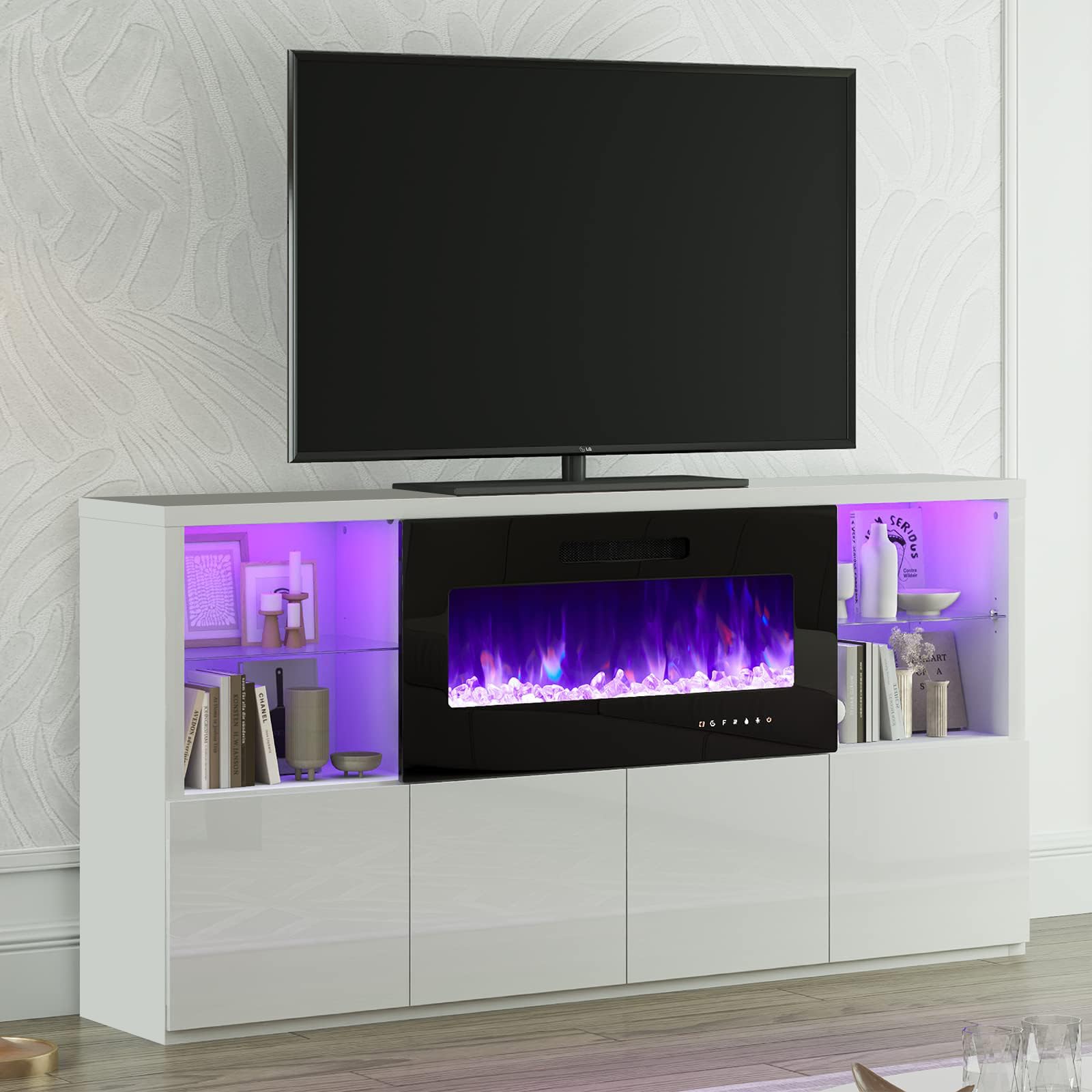 Modern Fireplace TV Stand 68 Inches White