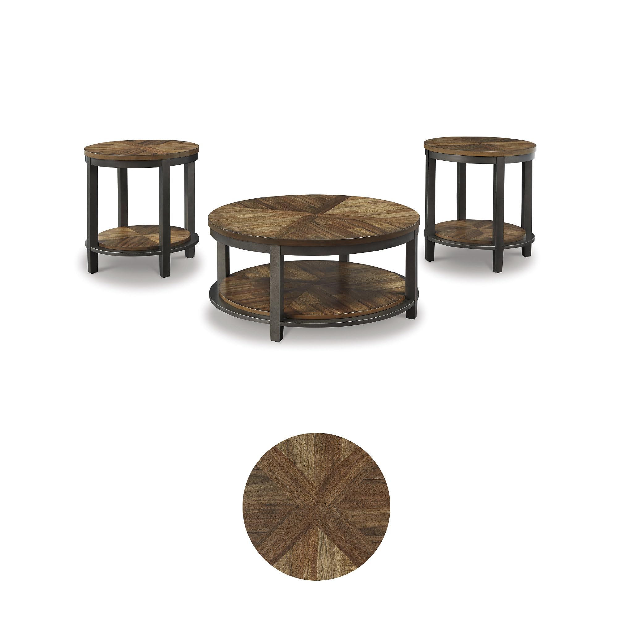 Roybeck Rustic Round 3-Piece Table Set with Fixed Shelf