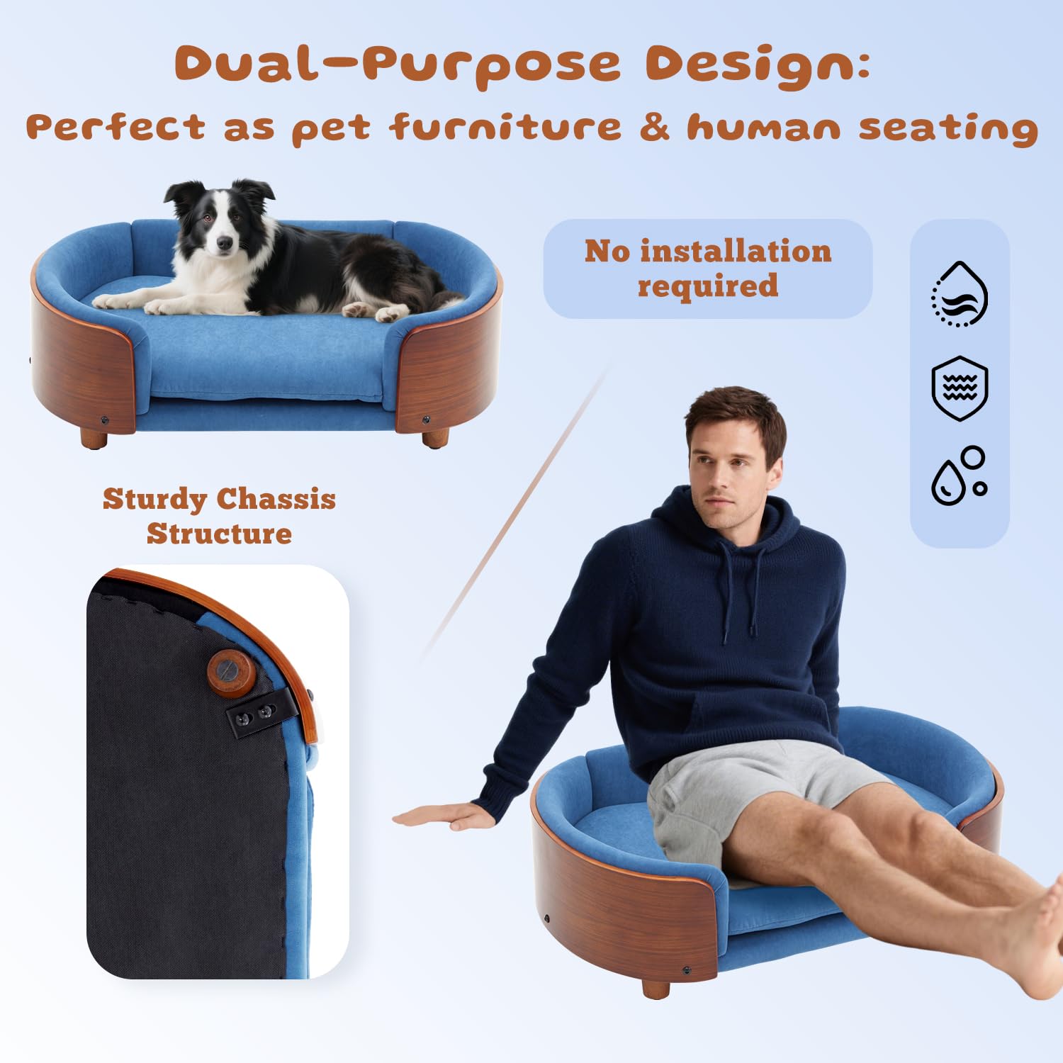 Elevated Dog Sofa Bed with Washable Cover - Small