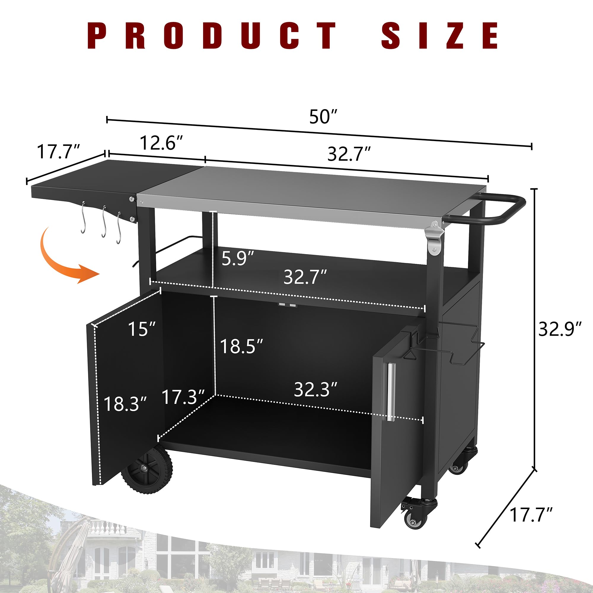 Outdoor Grill Cart with Foldable Top