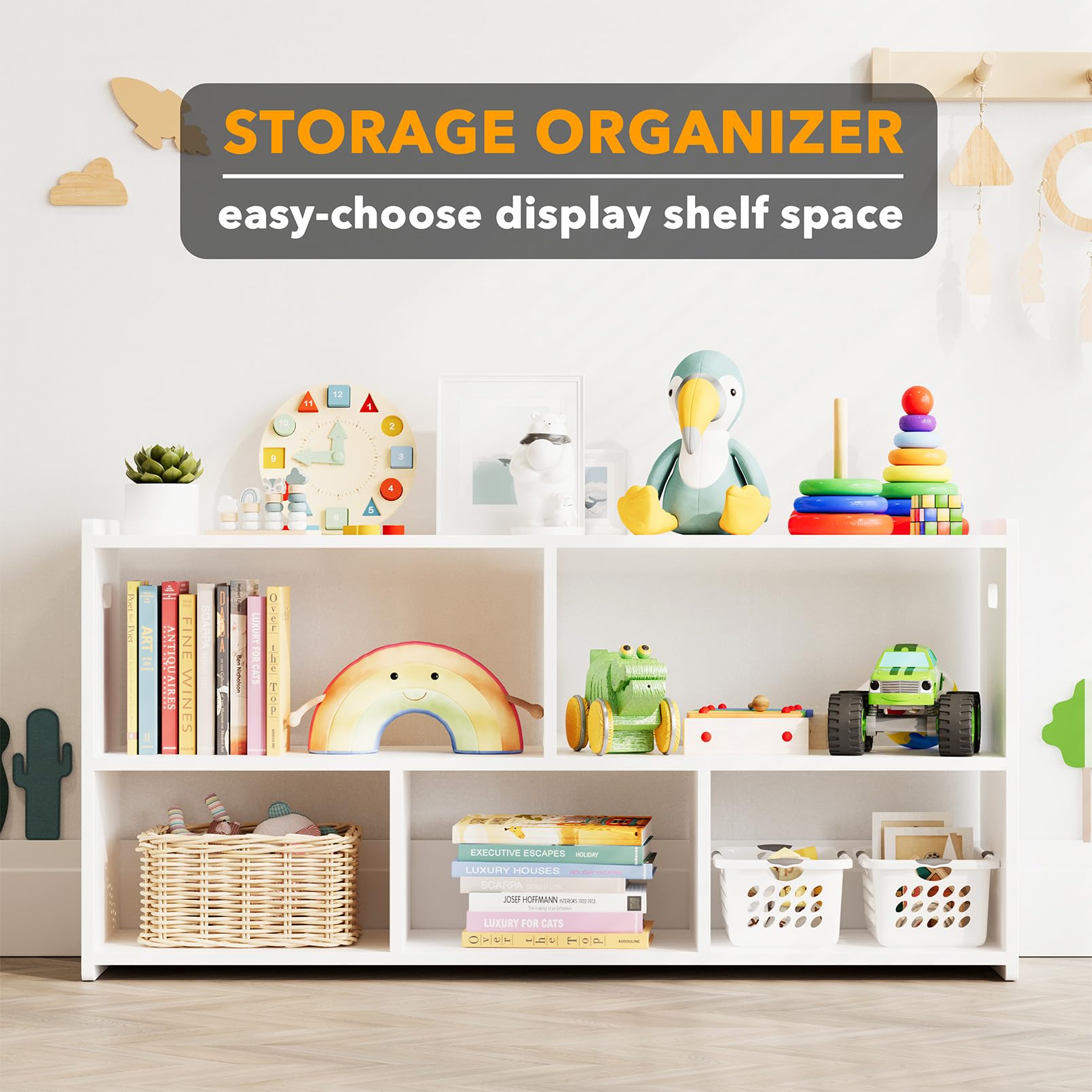 5-Compartment Montessori Bookshelf for Kids