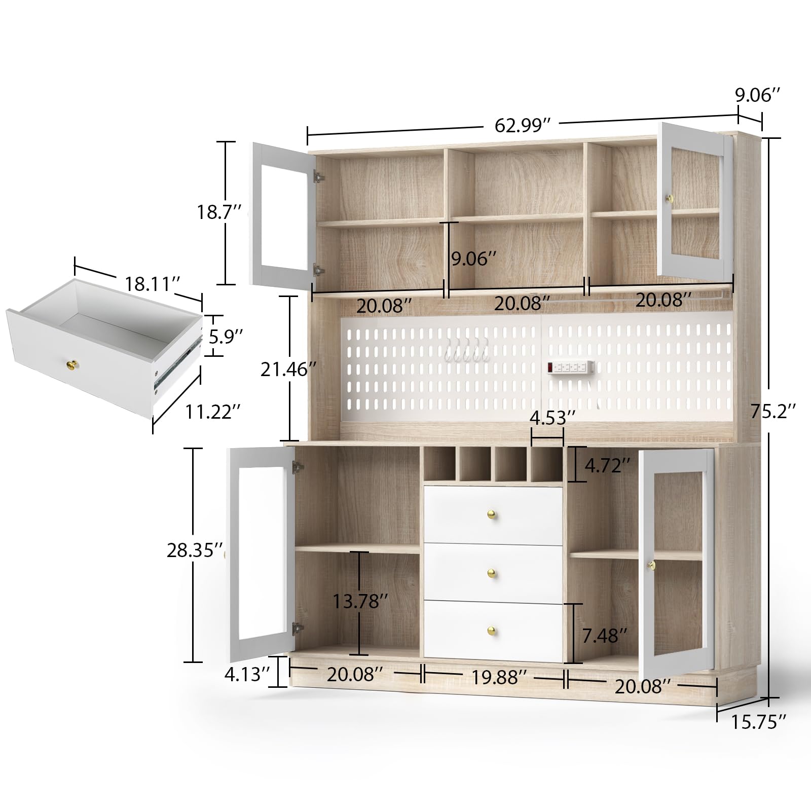 Tall Kitchen Hutch Cabinet with Storage