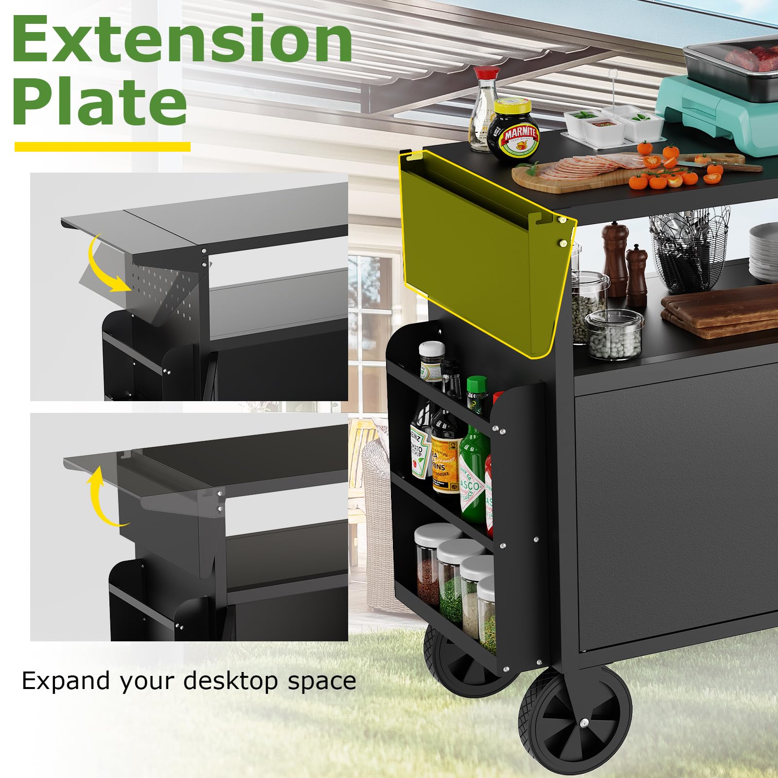 Outdoor Grill Table with Storage and Foldable Tabletop