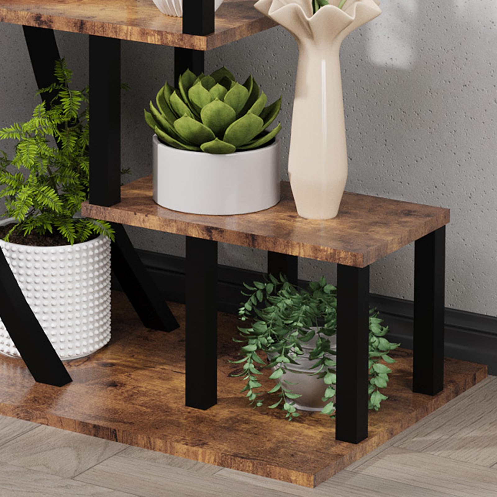 5-Tier Arc Plant Stand - Vintage Industrial Metal & Wood