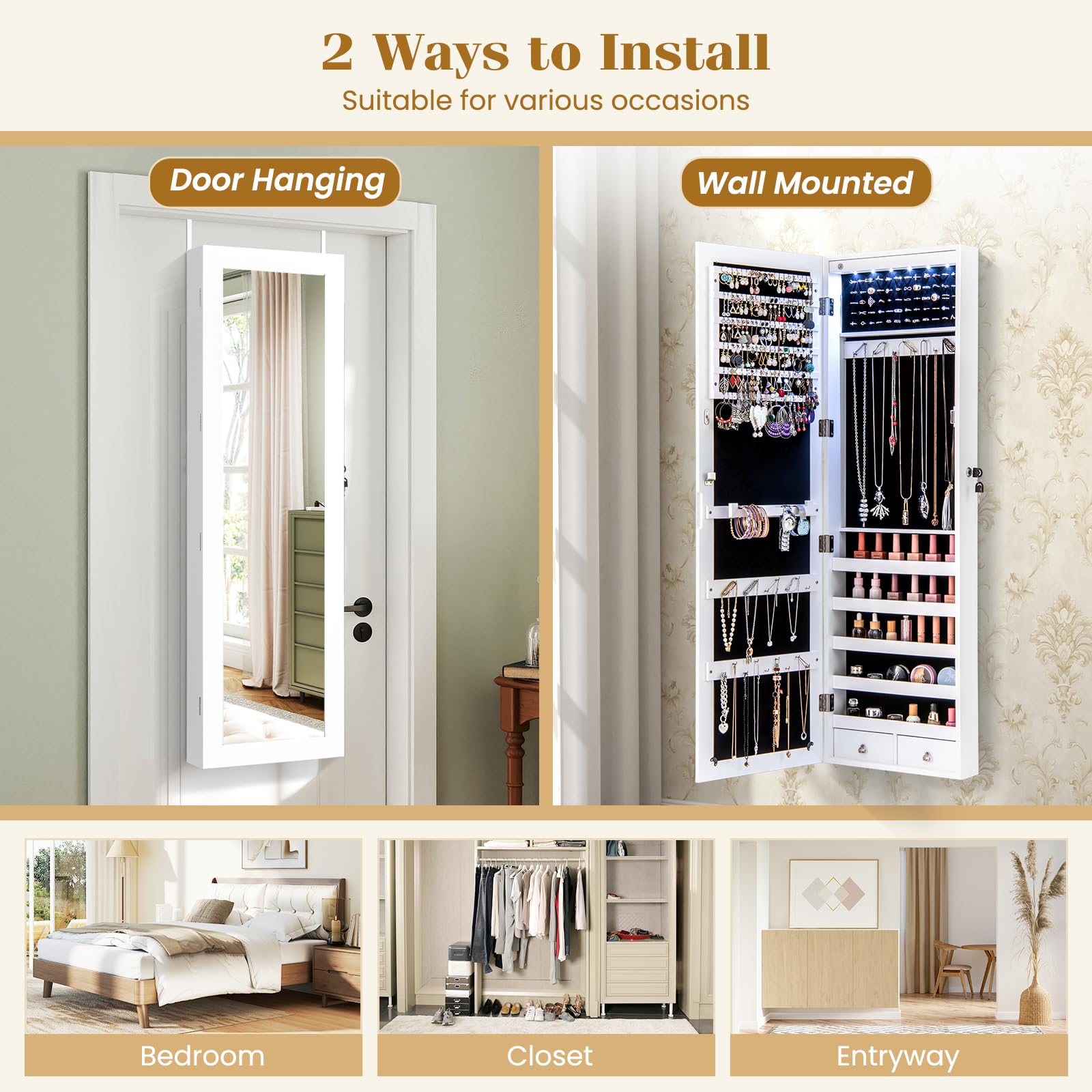 Wall Mounted Jewelry Armoire with 47" Full Length Mirror
