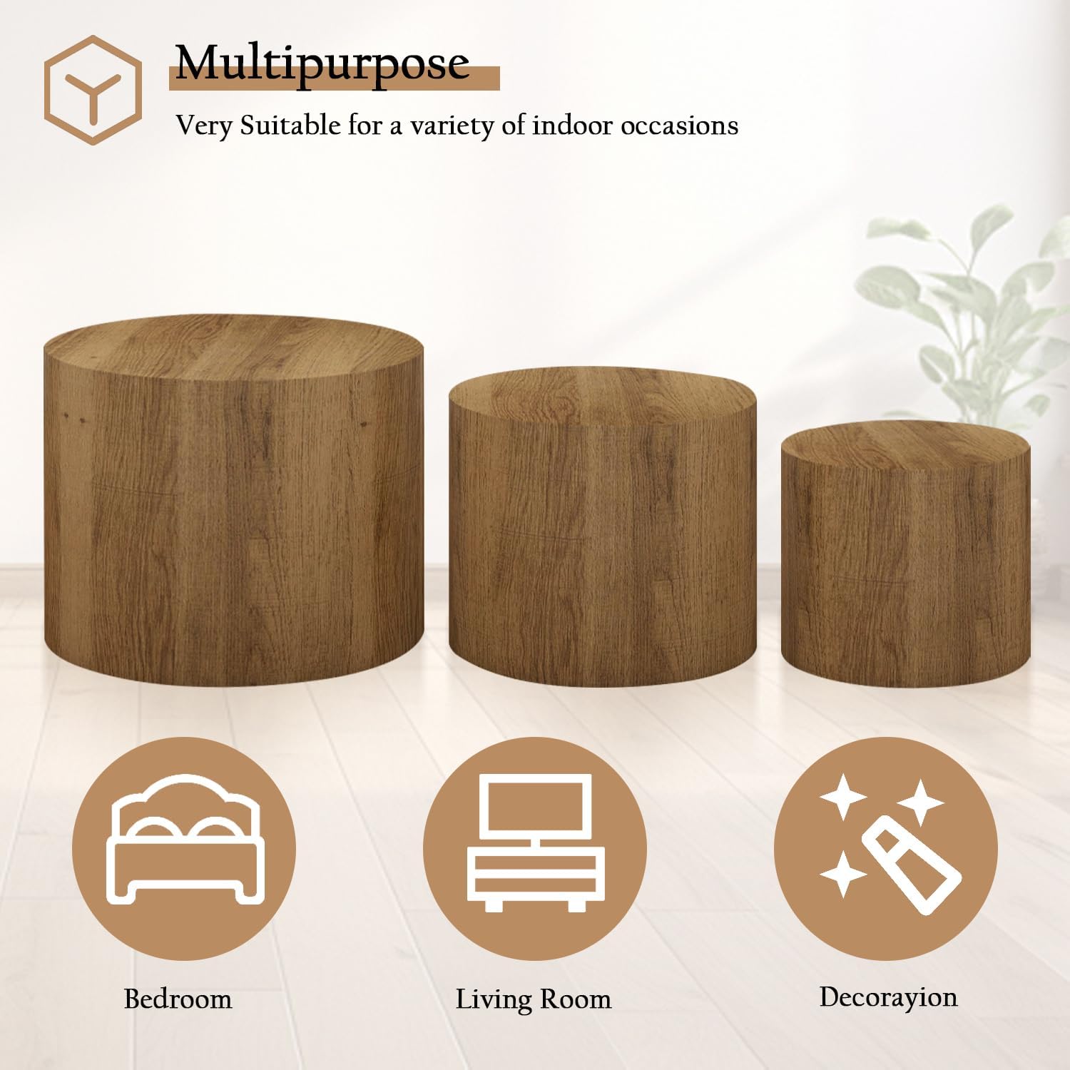 Nesting Coffee Table Set of 3 Round Wooden Tables