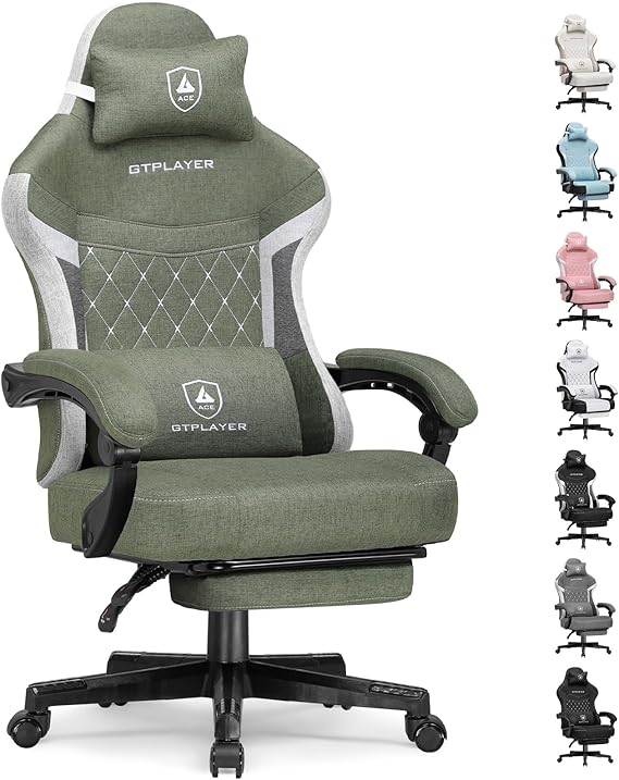 Fabric Gaming Chair with Pocket Spring Cushion and Adjustable Recliner