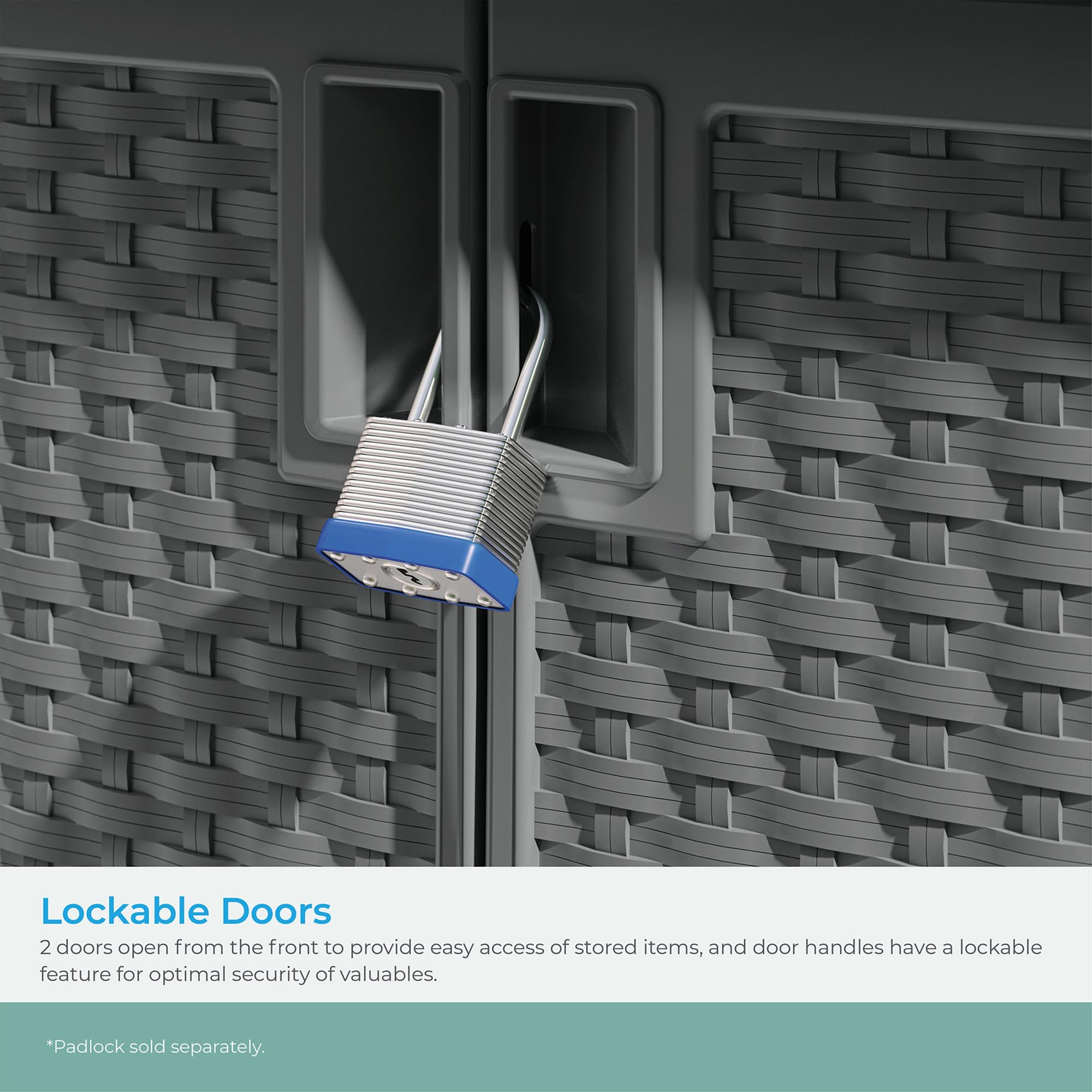 Plastic Outdoor Storage Cabinet - Waterproof Wicker Resin - Cool Gray