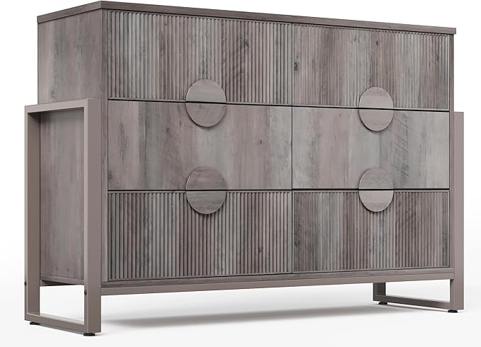 Fluted Dresser with 4 Drawers - Modern Chest with Steel Frame