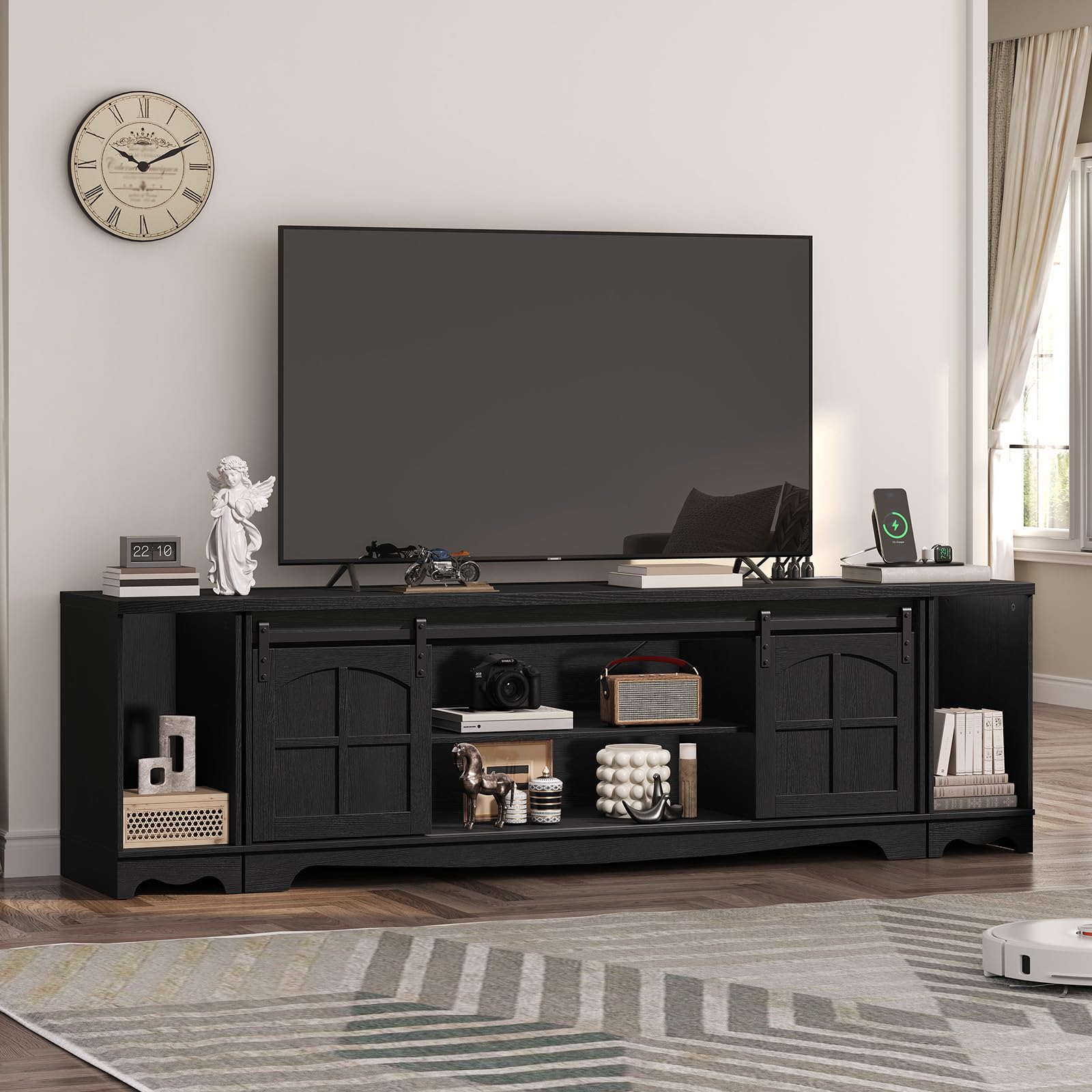 Farmhouse TV Stand for 85 Inch TV with Charging Station