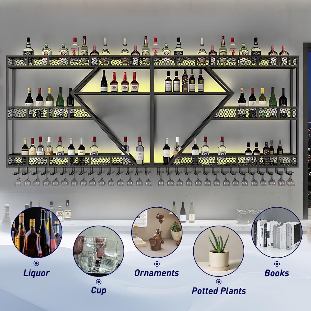 Wall Mounted Wine Rack with LED Light