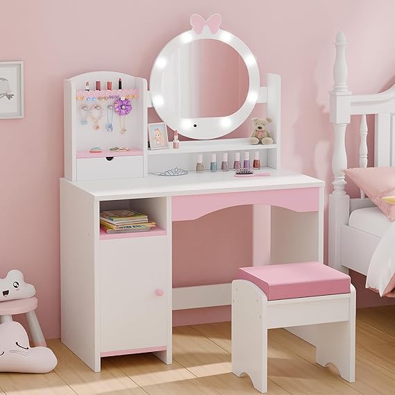Kids Vanity Table with Mirror and Lights