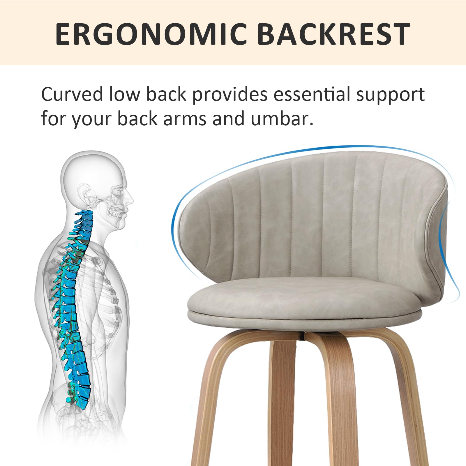 Modern Swivel Bar Stools Set of 2 with Back