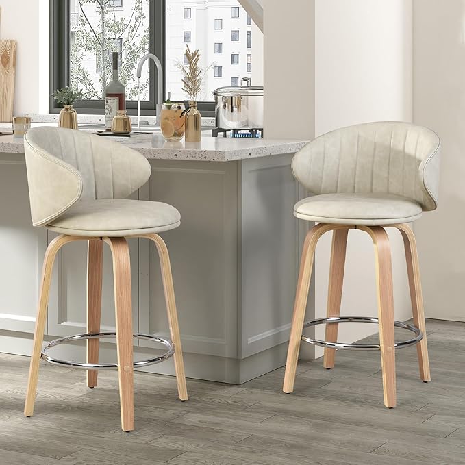 Modern Swivel Bar Stools Set of 2 with Back