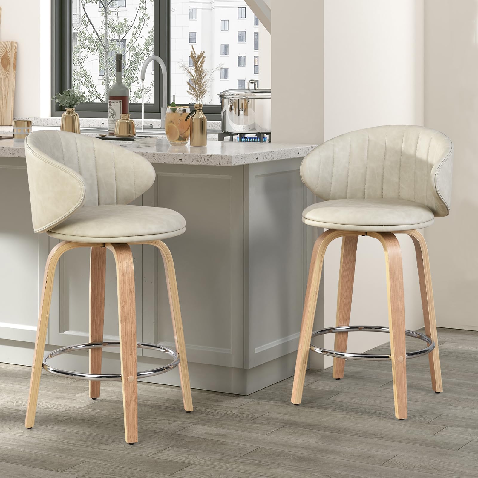 Modern Swivel Bar Stools Set of 2 with Back