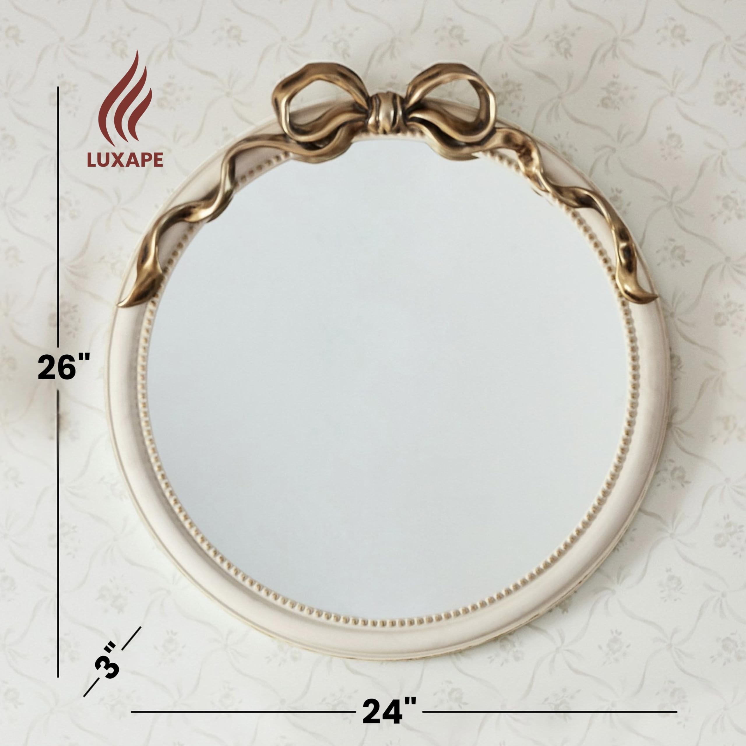24-Inch Gold Bow Resin Mirror for Nursery