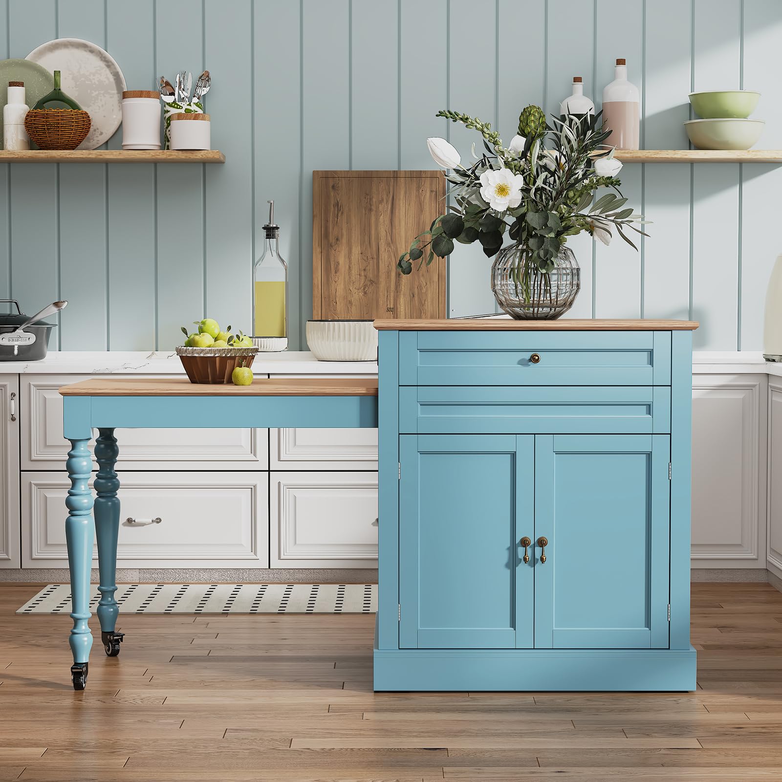 72" Extendable Kitchen Island with Power Outlet and Storage