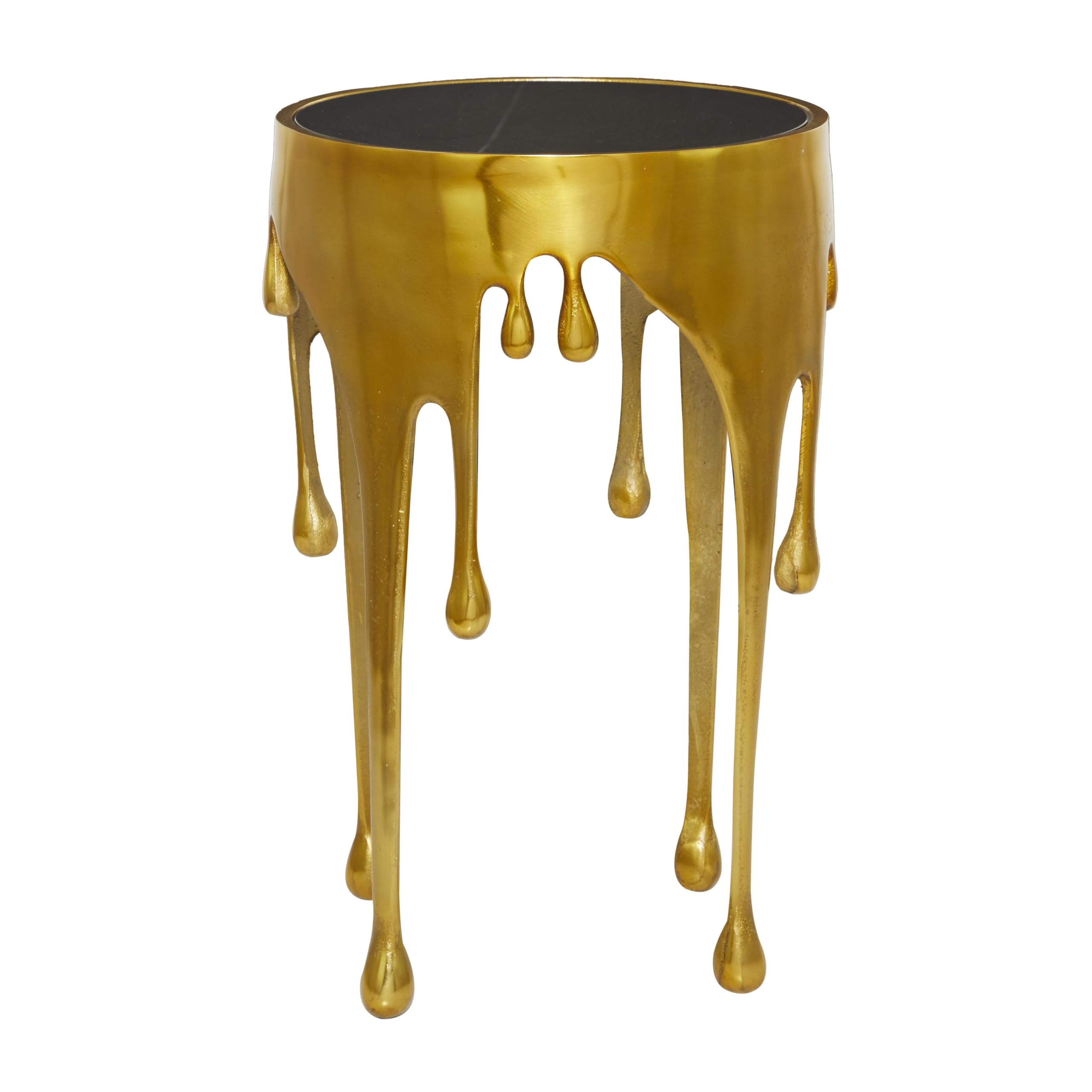 Aluminum Metal Abstract Melting Drip Accent Table with Glass Top