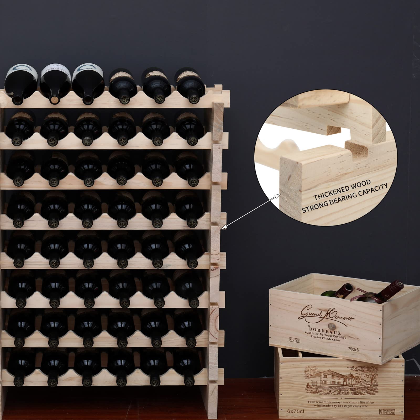 120-Bottle Pine Wood Wine Rack Freestanding Floor Storage