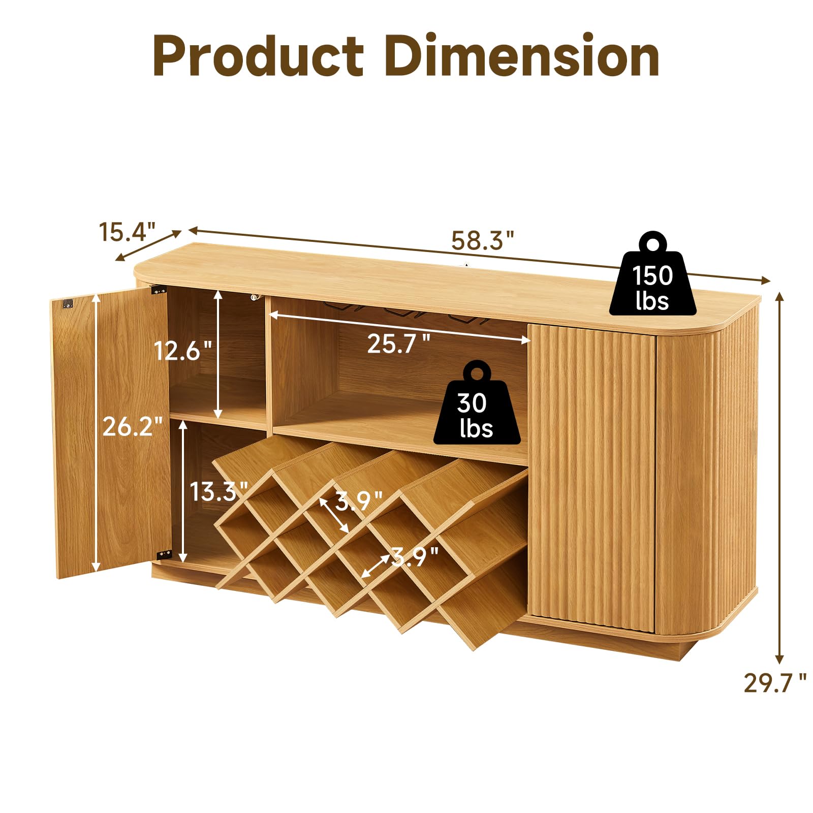 Fluted Wine Bar Cabinet with Storage