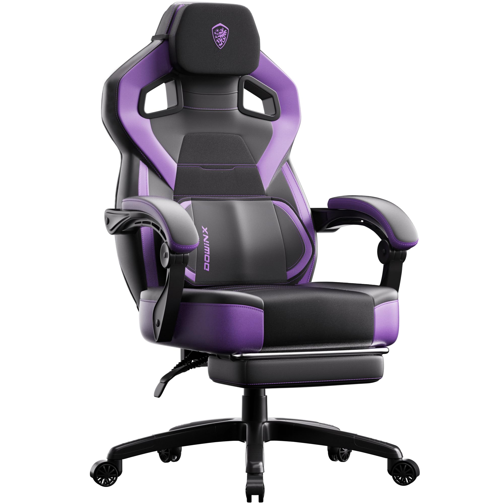 Dowinx PU Leather Gaming Chair with Footrest, Big and Tall Ergonomic Computer Chair with Lumbar Support, Wide Back Gamer Chair for Heavy People, Purple
