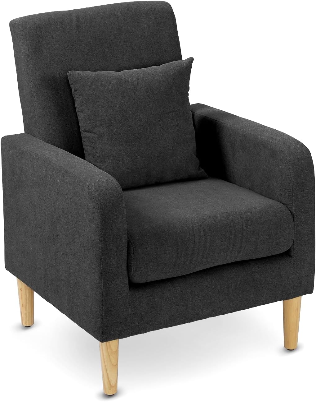 Upholstered Accent Chair with Pillow and Wooden Legs