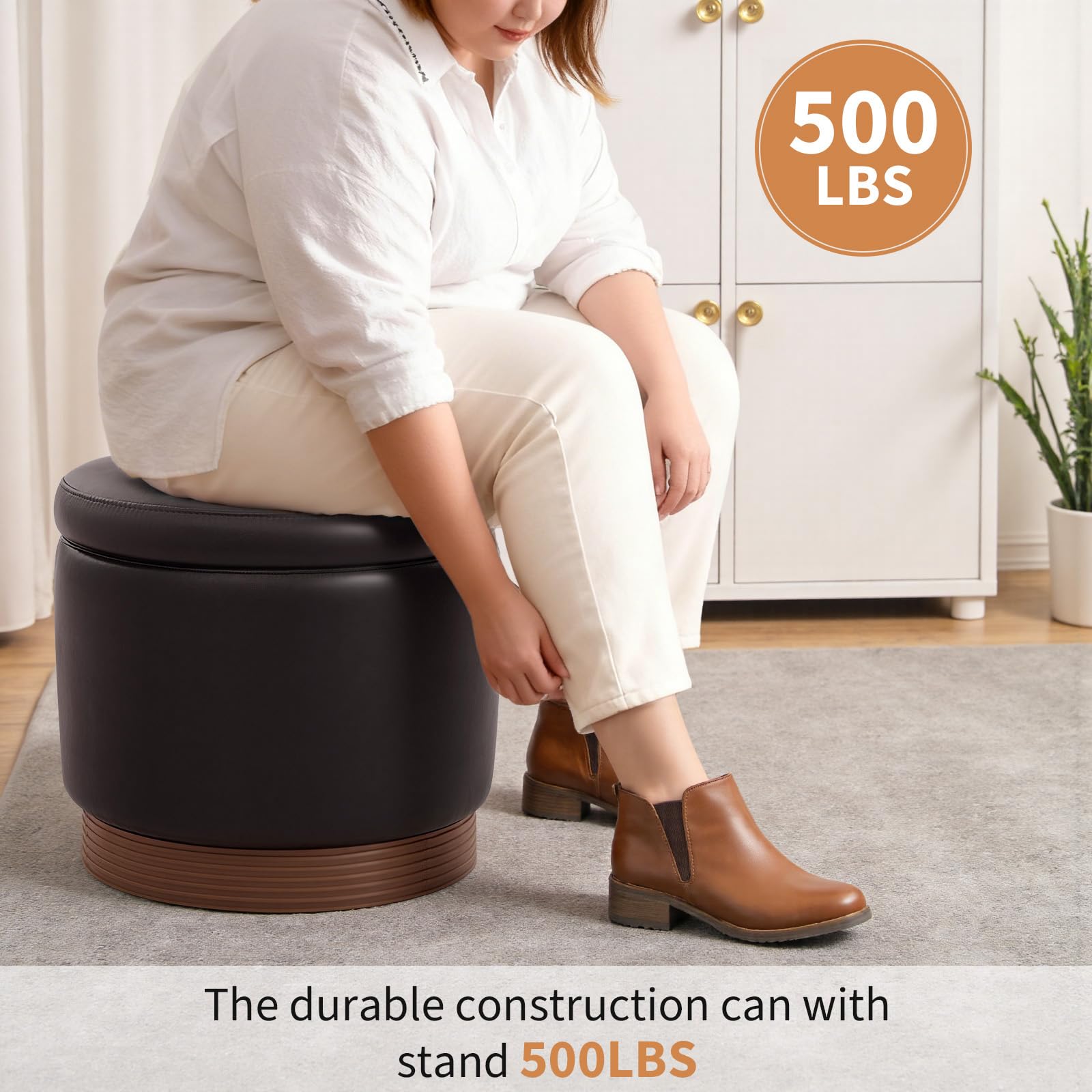 Round Storage Ottoman Dark Brown Swivel Footstool