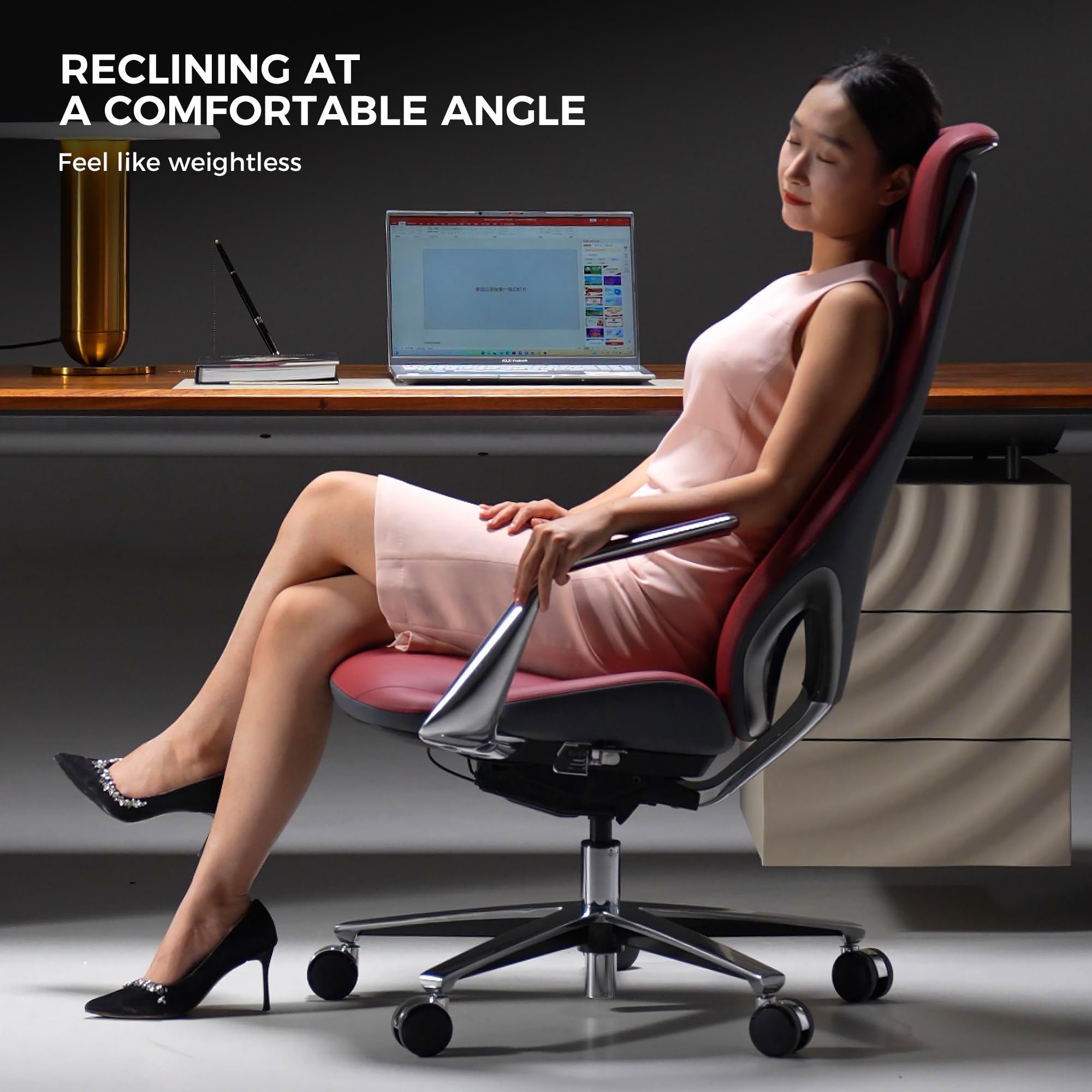 Luxury Executive Office Chair Genuine Leather High Back Ergonomic Reclining Red
