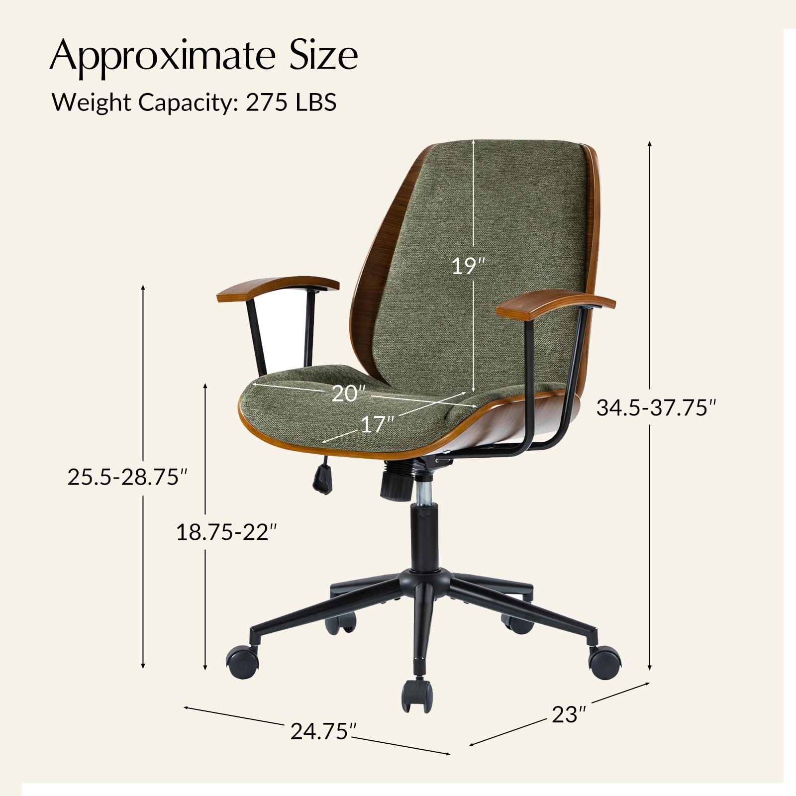 Solid Wood Office Chair with Rocking Function - Fabric Desk Chair