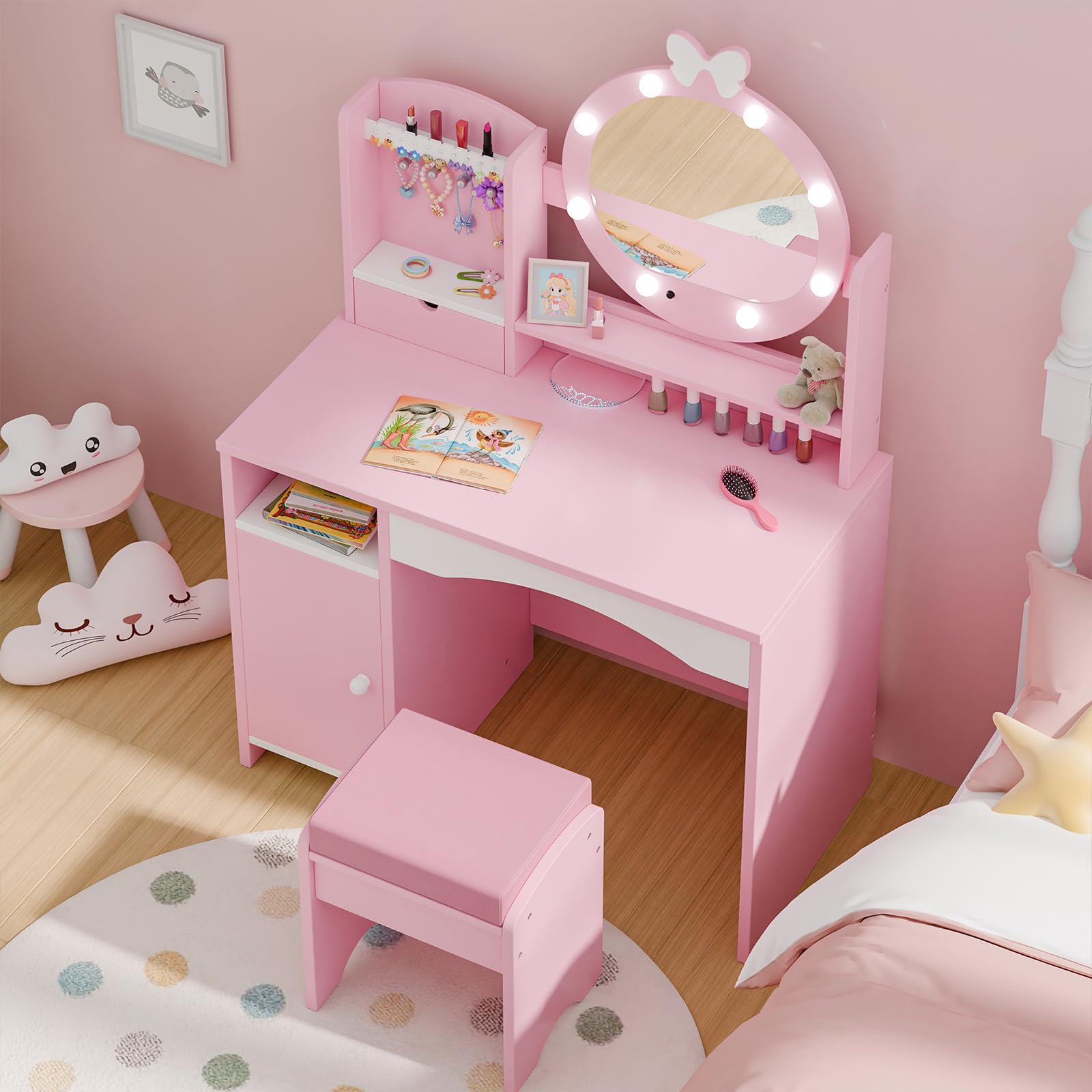 Kids Vanity Table with Mirror and Lights
