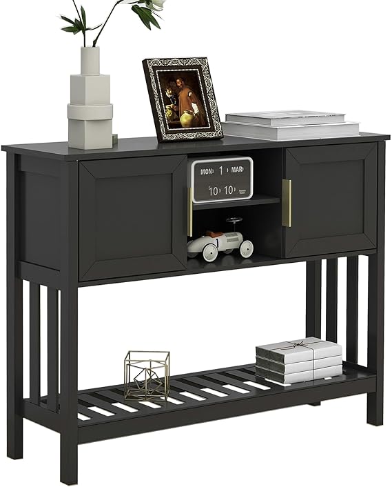 Black Entryway Console Table with Drawer and Storage