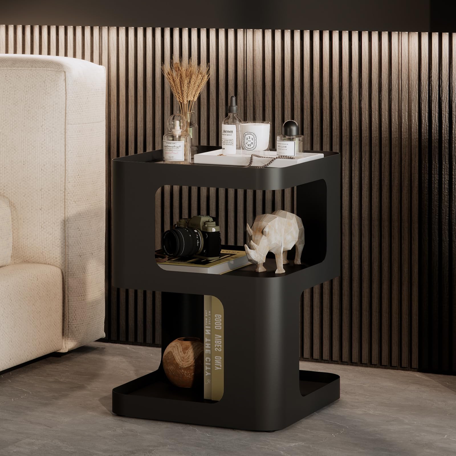 Metal Side Table with Storage