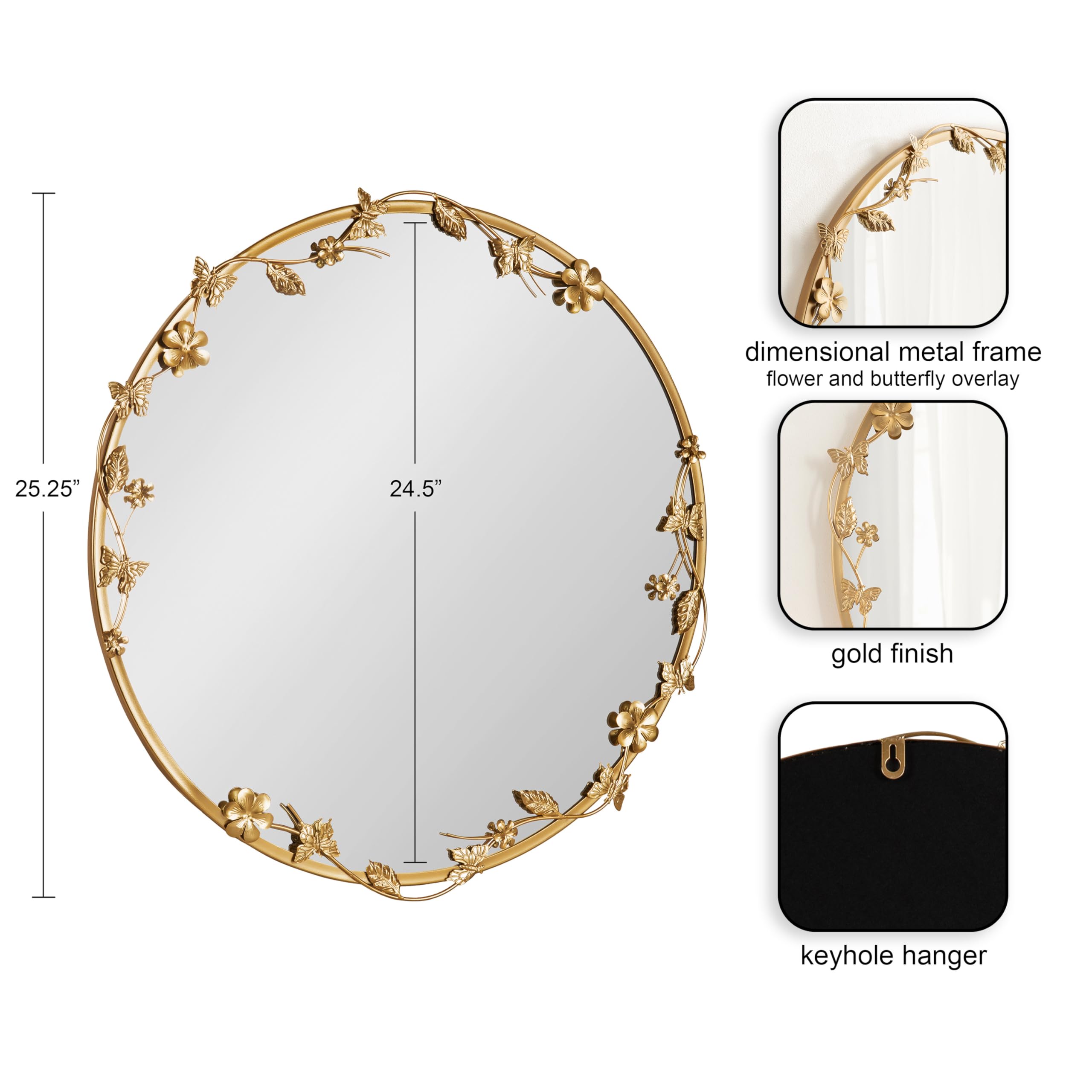 Round Gold Wall Mirror with Floral Detailing