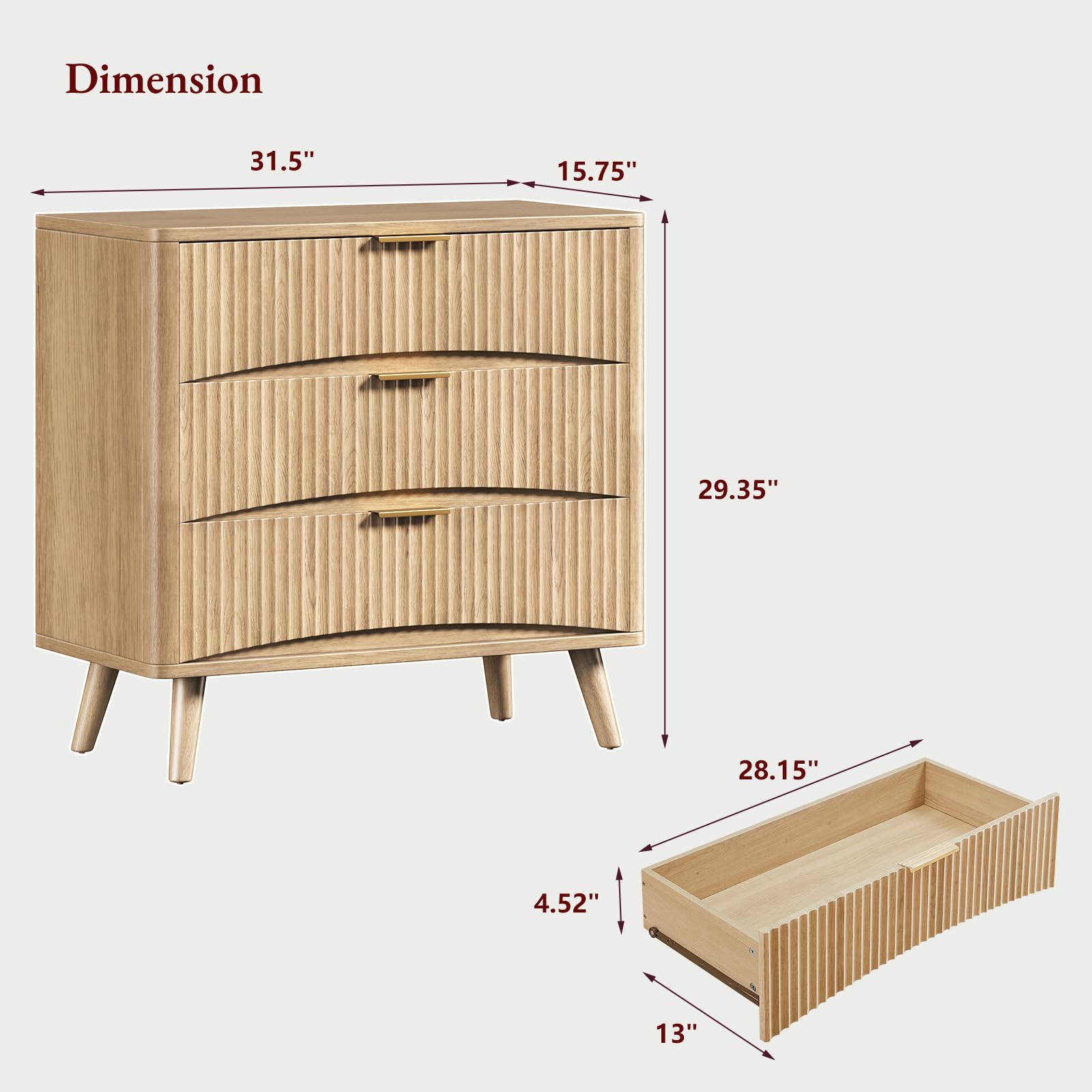 Oversized Fluted Nightstands Set of 2 - 3 Drawers