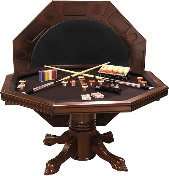 3-in-1 Poker Game Table with Chestnut Finish