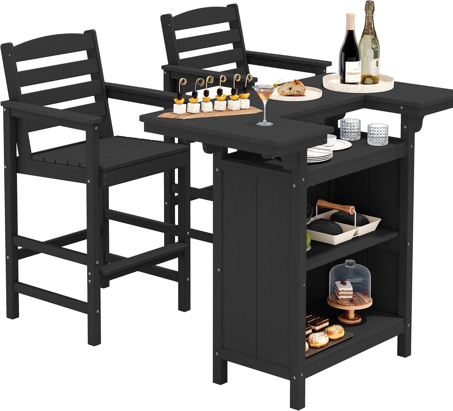 Outdoor Bar Table with 4-Tier Storage