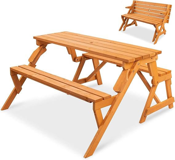 2-in-1 Convertible Picnic Table Garden Bench