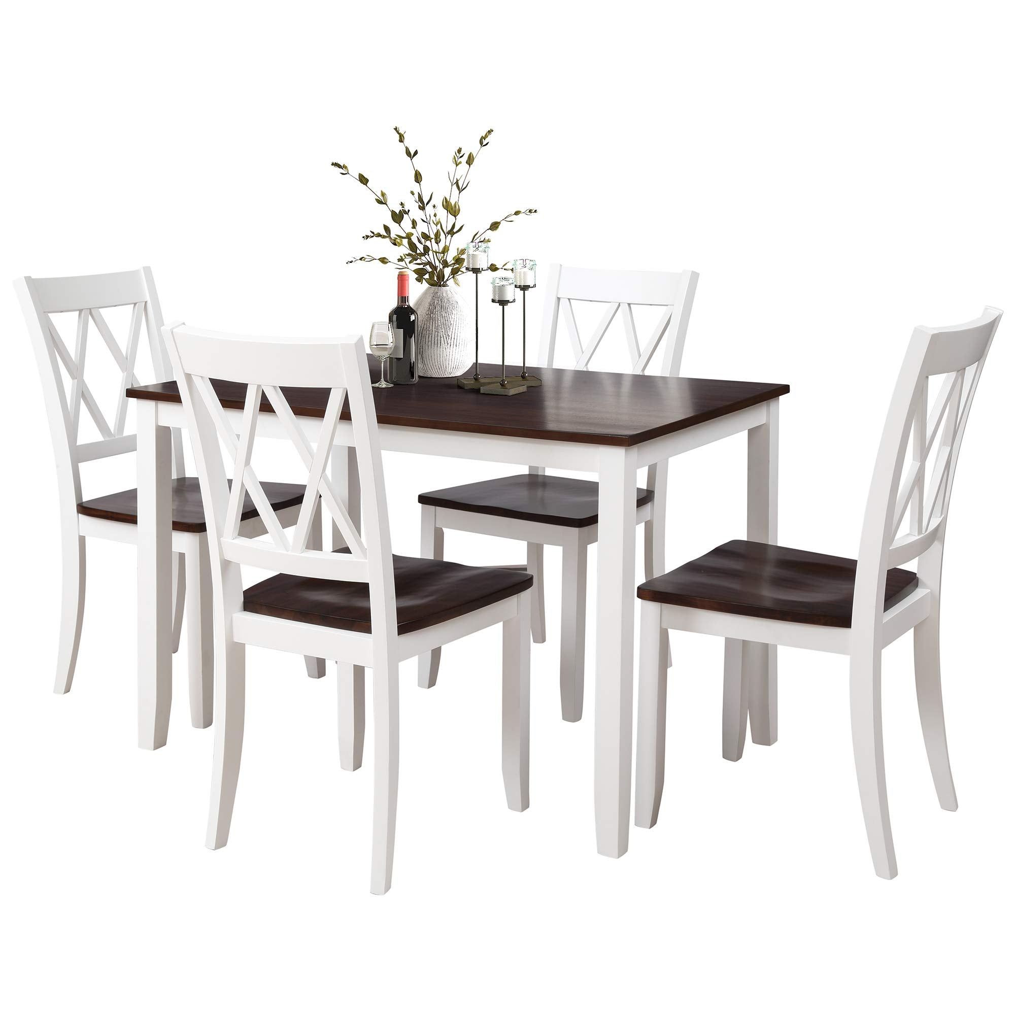 Rhomtree 5 Pieces Kicthen Dining Room Set Dining Table Set with Chairs Mid Century Style Wood Dinette Table Set for Home Family Dining Area (White2)