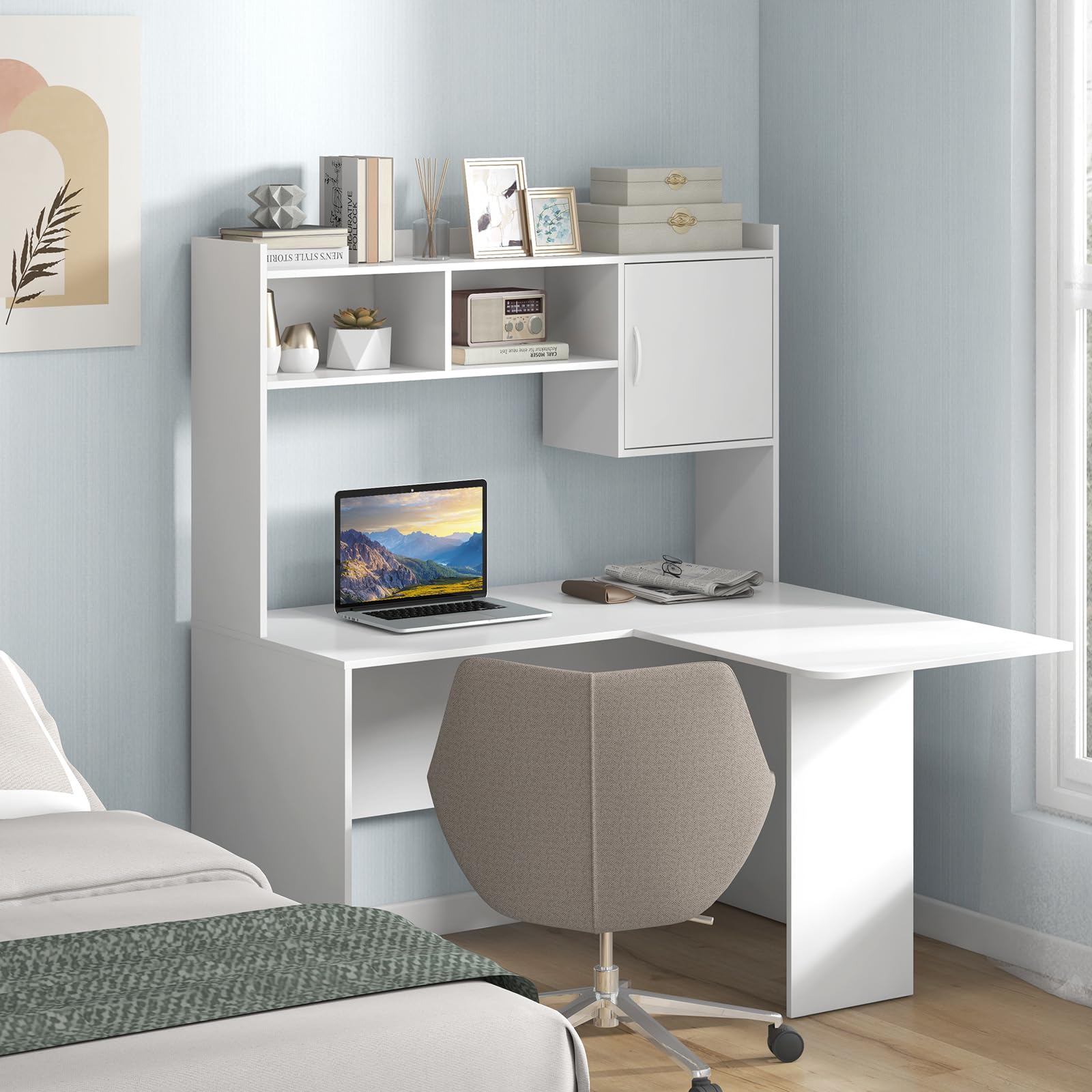 L-Shaped Desk with Storage Hutch and Cabinet