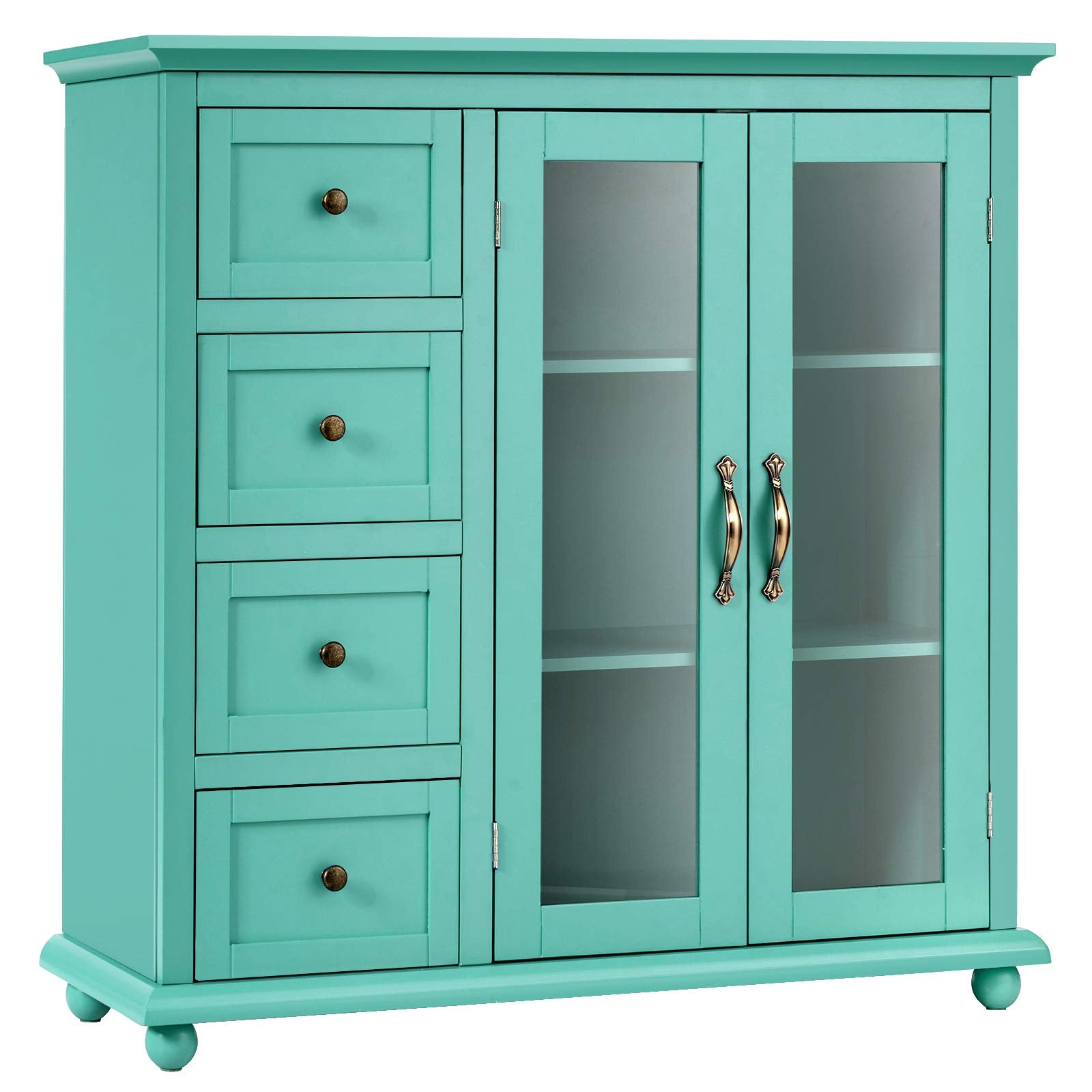 Buffet Sideboard with 4 Drawers and Glass Doors