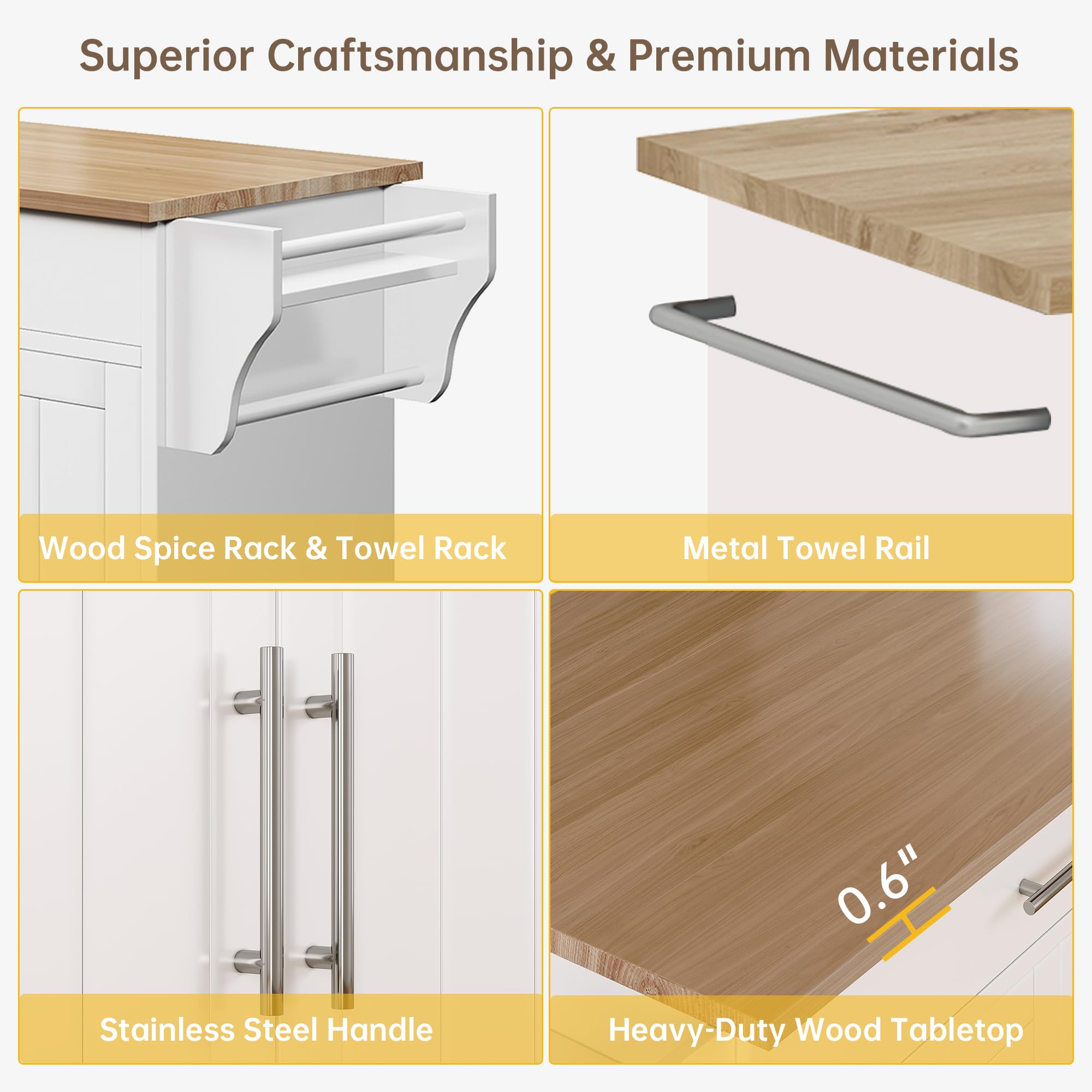 Rolling Kitchen Island with Storage and Wheels