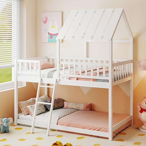 Twin Over Twin House Bunk Bed with Roof